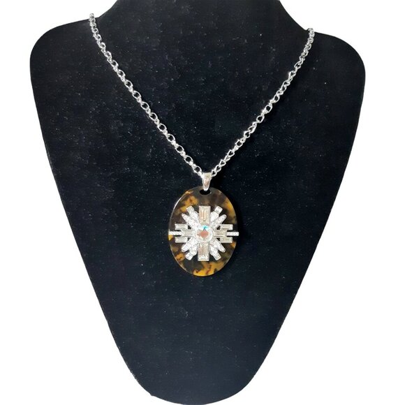 Lia Sophia Elysian Tortoise Shell Resin Cut Crystals Statement Necklace Retired - Picture 2 of 7